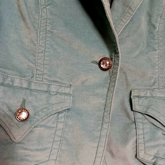 Green velvet short jacket NWT size Petite Large ..With stretch - Picture 2 of 4